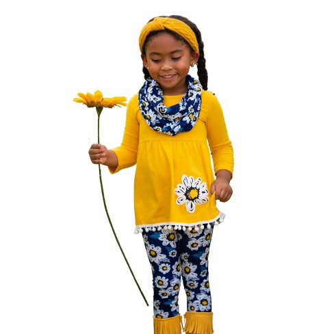 Flower Fancy Tunic, Leggings and Scarf Set Mia Belle Girls, Navy, 4T