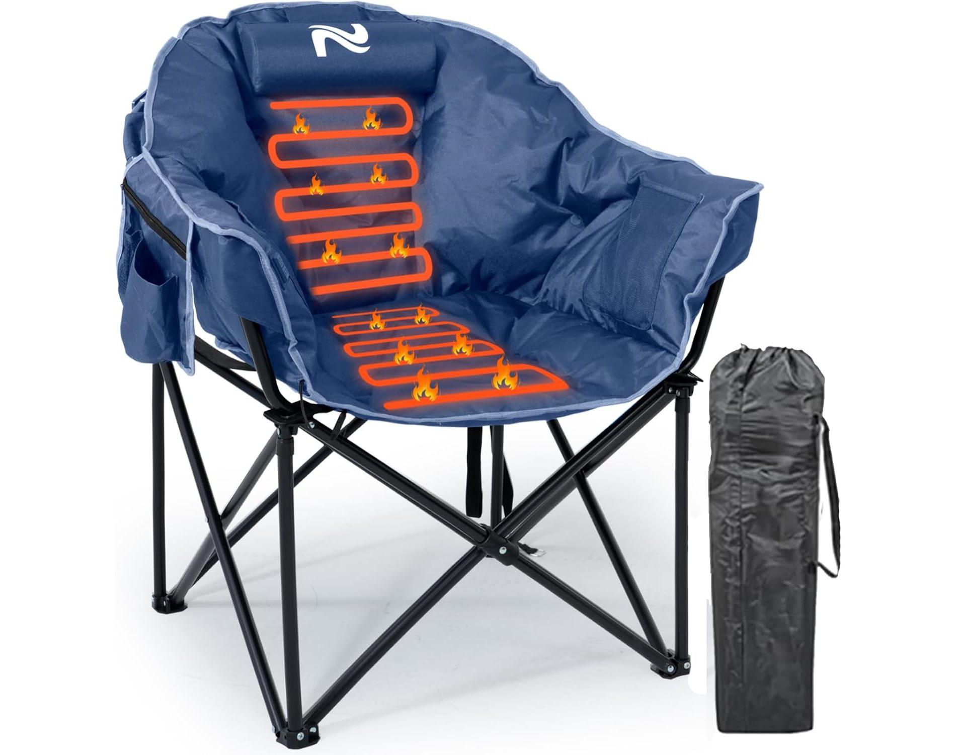 Docred Oversized Heated Camping Chair Heats Back and Seat, Padded Cushion Outdoor Folding Chairs Patio Lounge Chair Heating Chair