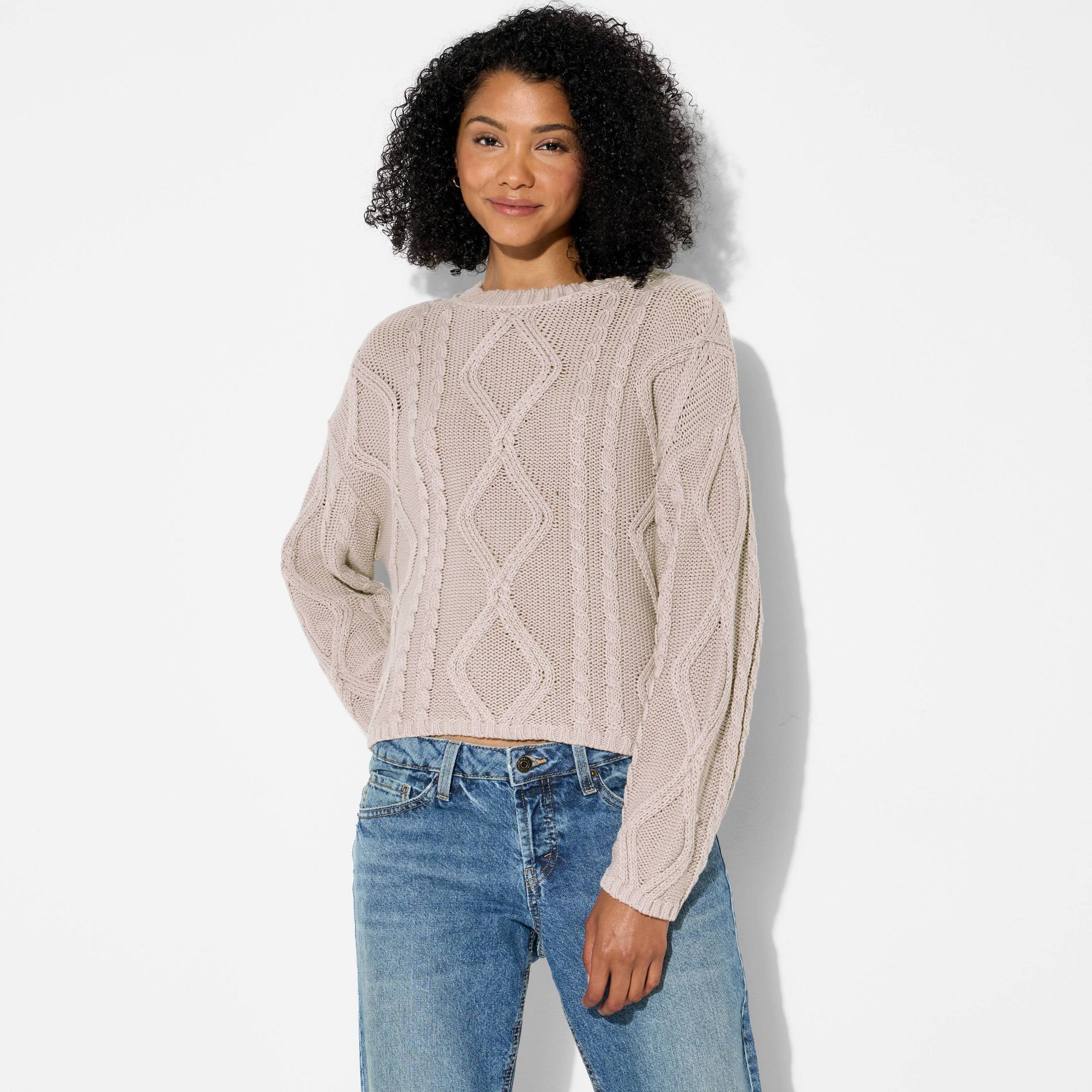 Women's Crewneck Cotton Cable Pullover Sweater - Wild Fable™