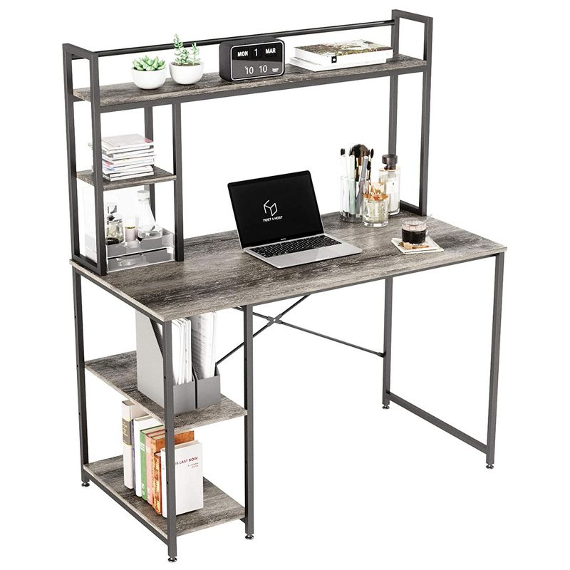 Bestier Computer Home Office Desk with Metal Frame, Hutch, Bookshelf, Under Desk Storage, and Working Table for Small Bedroom Space, 1 of 7