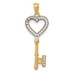 Black Bow Jewelry 14k Yellow Gold and White Rhodium Heart Key Pendant, 12mm - 1 of 4