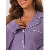 cheibear Women's Chest Pocket Long Sleeve Button Down Top with Pants Pajama Sets - 4 of 4