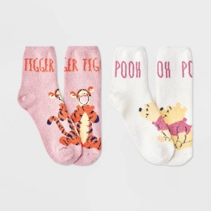 Women's Disney Winnie The Pooh 2pk Cozy Ankle Socks - Ivory/Pink 4-10 - 1 of 3
