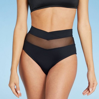 Women's Mesh Insert High Waist Bikini Bottom - Shade & Shore™ Black