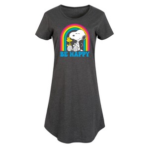Women's - Peanuts - Be Happy Rainbow Graphic T-shirt Dress - 1 of 4