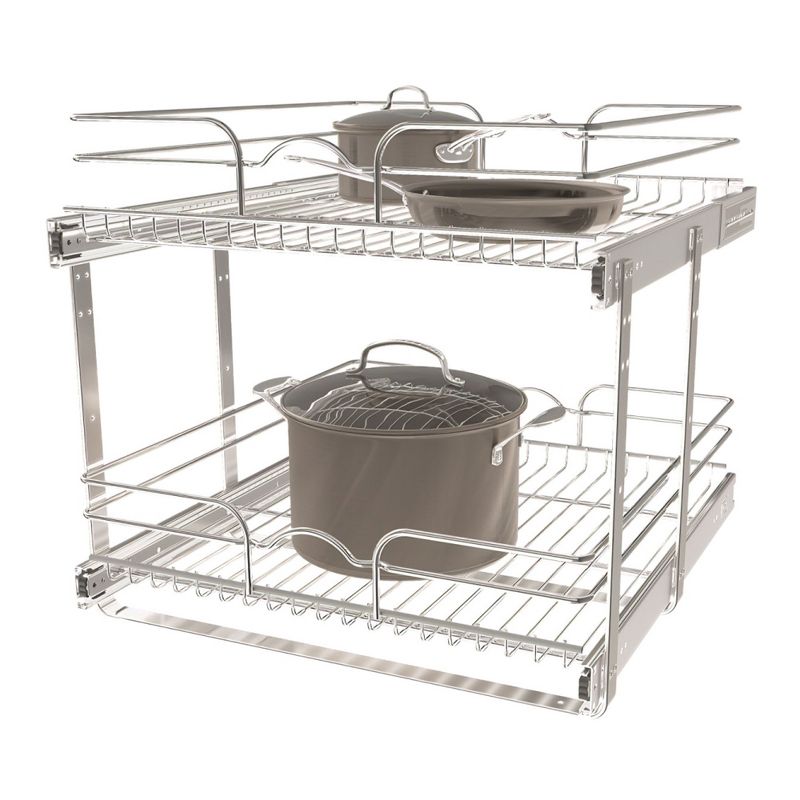 Rev-A-Shelf 5WB2 2-Tier Wire Basket Pull Out Shelf Storage for Kitchen Base Cabinet Organization, Chrome, 1 of 8