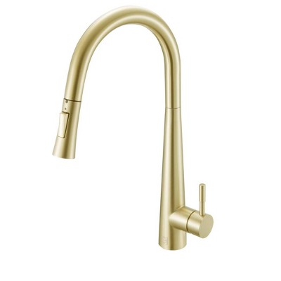 Brushed Gold Stainless Steel Gooseneck Pull-Down Kitchen Faucet