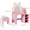 PAKASEPT Kids Vanity Vanity Table & Stool, Makeup Girl Vanity with Lights and Storage Shelves, Dressing Table with LED Mirror - 2 of 4