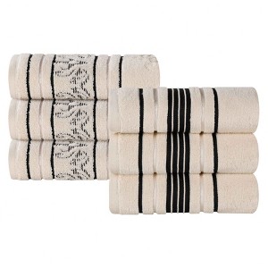 Zero Twist Cotton Solid and Floral Jacquard Hand Towel Set of 6 by Blue Nile Mills - 1 of 4