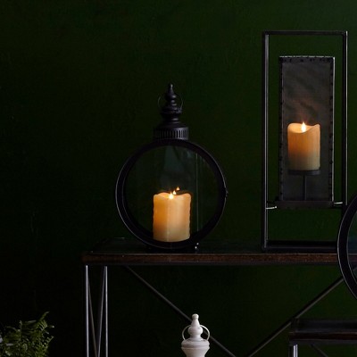 Elegant Punched Tin 18" Hanging Candle Lantern in Black and Brown