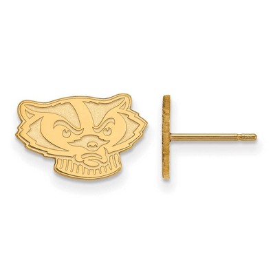 Black Bow Jewelry 10k Yellow Gold Wisconsin Badgers NCAA Post Earrings