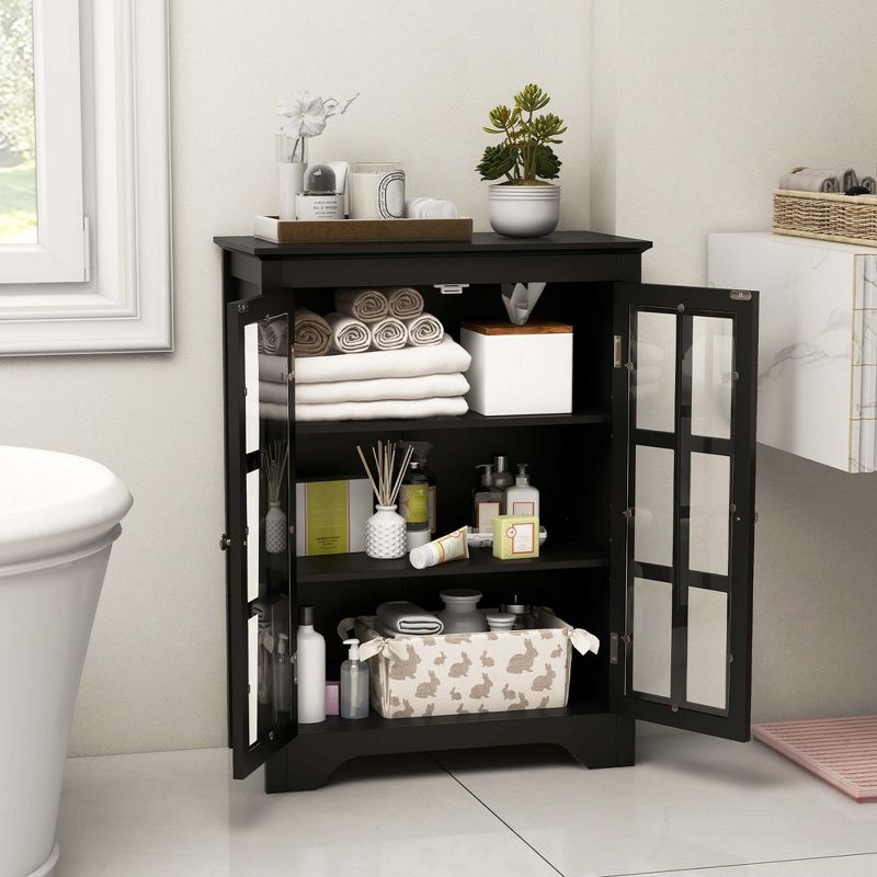 Costway Bathroom Floor Cabinet Display Storage Cabinet with Adjustable Shelves Black/White, 2 of 11