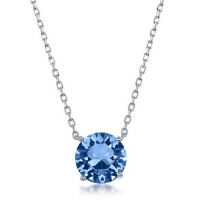 Bella Silver Sterling Silver 8MM Light Sapphire "December" Swarovski Element Necklace - Light Blue - 16+2 Inch - 1 of 2