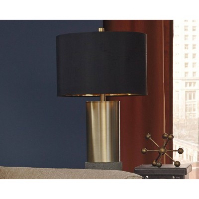 Set of 2 Jacek Table Lamps Gray/Brass - Signature Design by Ashley: Chic Drum Shade, Metallic Accents, UL Listed
