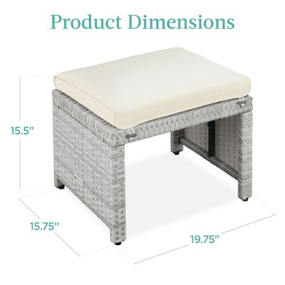 Gray Wicker Patio Ottomans with Cream Cushions, Set of 2