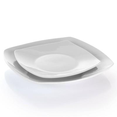 16-Piece White Porcelain Square Dinnerware Set