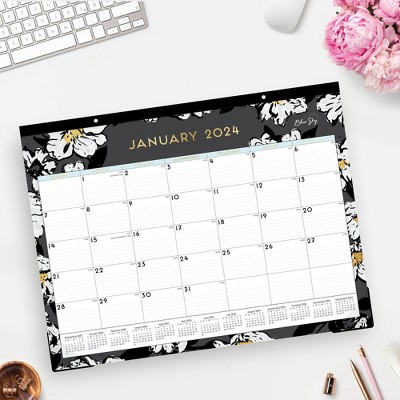 BLUE SKY January to December 2024 22&#34;x17&#34; Monthly Desk Pad Planning Calendar BS Baccara Dark Trim Tape