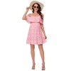 Coolmee Womens Maternity Nursing Dress Off-The-Shoulder V-Neck Spaghetti Strap Ruffle Sleeve Daisy Printed A-Line Tiered Flowy Swing Dresses S Pink - 4 of 4