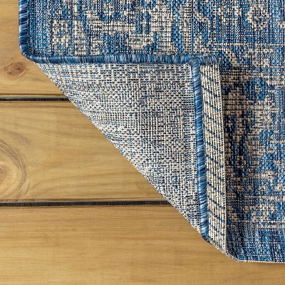 Navy and Gray Synthetic Flat Woven Rectangular Area Rug