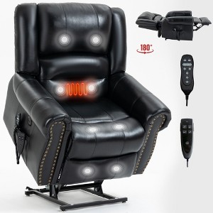 Genuine Leather Power Lift Recliner Chair with Heat & Massage, Dual Motor, Infinite Recline Positions, Up to 350 lbs, USB Ports & Side Pockets - 1 of 4