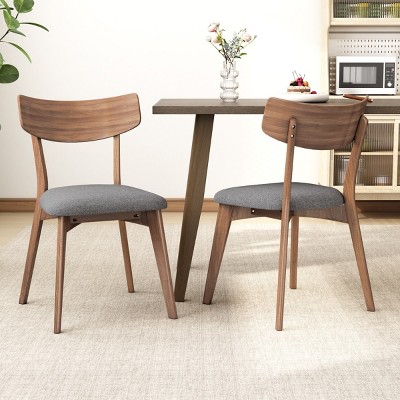 Modern Wood Dining Chairs Set of 2,Fabric Upholstered Dining Room Chairs Side Chair,Curved Back Kitchen Dining Room Reception Chairs-Cuddlewood
