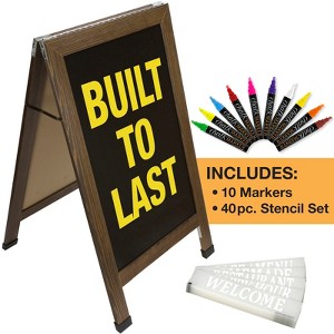 Excello Global Products Double-Sided 40x23 Heavy-Duty A-Frame Chalkboard Standing Sign,10 Chalk Markers, 40 Piece Stencils, Chalk and Eraser (Rustic) - 1 of 4