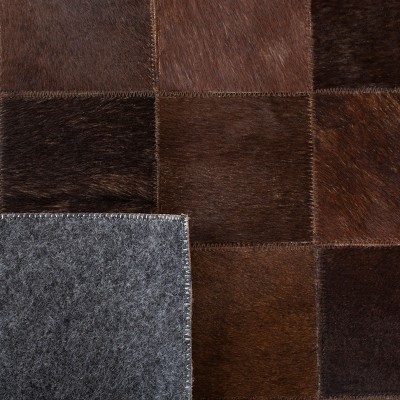 Ivory and Brown Hand-Knotted Geometric Cowhide Rug, 8' x 10'