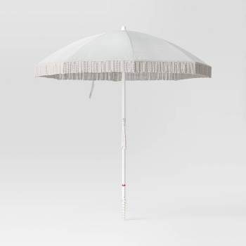 6.5'x6.5' Round Outdoor Patio Beach Umbrella with Fringe Ivory - Threshold™