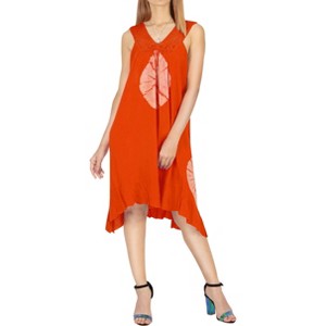 LA LEELA Women's Summer Holiday Casual Dress Loose Vacation House Wear Swing Sundress Dresses 10-12 Orange, Tie Dye Design - 1 of 3