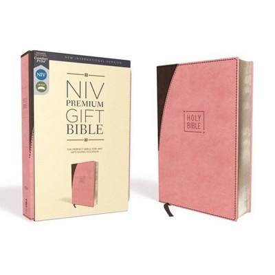 Niv, Premium Gift Bible, Leathersoft, Pink/Brown, Red Letter Edition, Indexed, Comfort Print - by  Zondervan (Leather Bound)