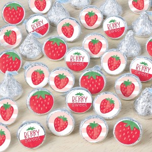 Big Dot of Happiness Berry Sweet Strawberry - Fruit Themed Birthday Party or Baby Shower Small Round Candy Stickers - Party Favor Labels - 324 Count - 1 of 4
