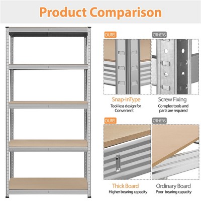 Yaheetech 71in Silver 5-Tier Metal Storage Rack with Adjustable Shelves