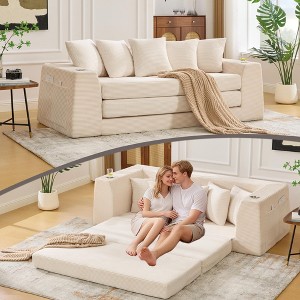 Sapphtopaz 82.25" 2-in-1 Couches for Living Room Convertible Sofa Bed Pull Out Sleeper Couch with 5 Pillows&Cup Holders Couch Bed for Bedroom - 1 of 4