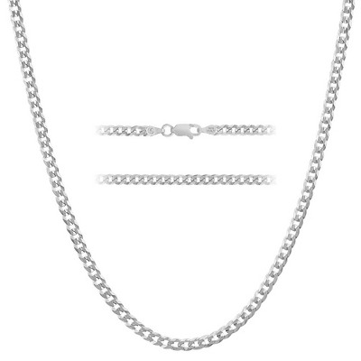 KISPER Italian 925 Sterling Silver Diamond Cut 3.5mm Curb Cuban Link Chain Necklace - for Women & Men with Lobster Clasp - Made in Italy
