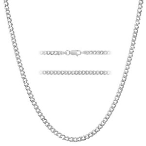 KISPER Italian 925 Sterling Silver Diamond Cut 3.5mm Curb Cuban Link Chain Necklace - for Women & Men with Lobster Clasp - Made in Italy - 1 of 4