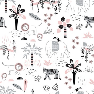 White Cotton Jungle Print Toddler Crib Sheet Set