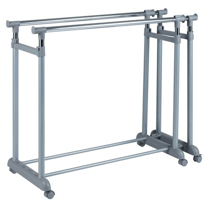 Costway Double Rod Clothes Rack with Extendable Height & Width for Dressing Room, Laundry