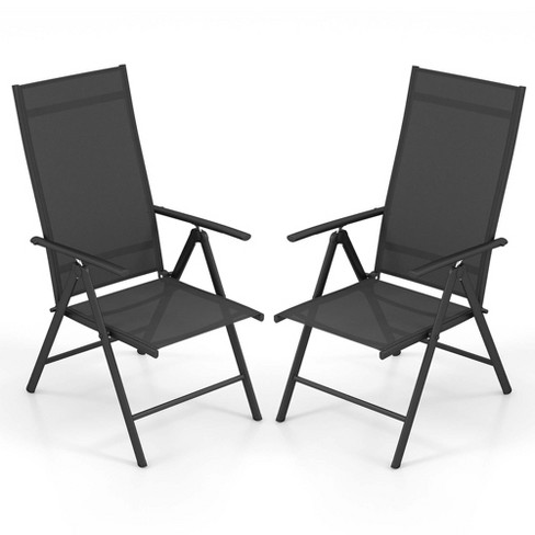 Costway 2 PCS Patio Folding Dining Chair with 7-Level Adjustable High Backrest for Garden Brown/Black - image 1 of 4