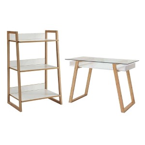 Breighton Home Oslo Sundance Desk and Bookcase Office Set in White/Natural - 1 of 4