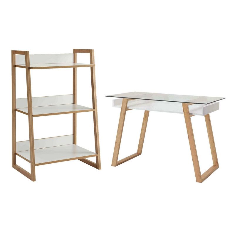 Breighton Home Oslo Sundance Desk and Bookcase Office Set White/Natural, 1 of 7