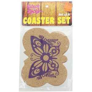 Crowded Coop, LLC Kitsch on the Rocks Retro Cork Coaster Set - Super Fly - Set of 4 - 1 of 2