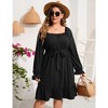 YesFashion Women's Casual Plus Size Square Neck Dress Short Sleeve Dress High Waist Ruffle Summer Midi Dress with Belt - 2 of 4