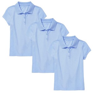 3-Pack Girl's 3-Button Short Sleeve Stretch Pique Polo Shirts School Uniform (4-20) - 1 of 2