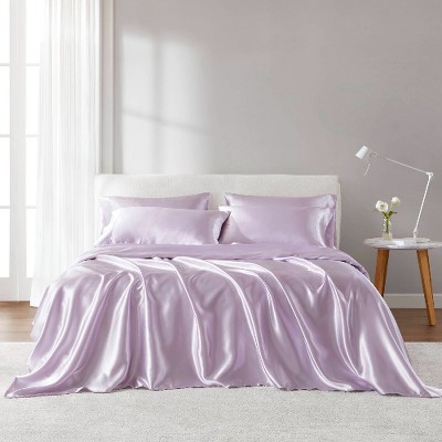 Lyngins Satin Luxury Bed Sheets Set, Wrinkle-Free Split King Bedding Set, 1 Flat Sheet, 2 Fitted Sheets (Fits 16" Mattresses), 4 Pillowcases