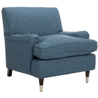 Navy Spot 29" Contemporary Leather & Wood Arm Chair