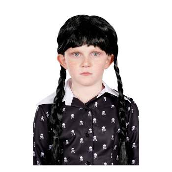 Angels Costumes Wednesday Inspired Gothic Girl Black Braided Black Child Costume Wig
