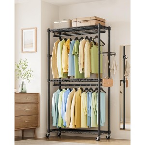 SONGMICS Garment Rack, Heavy-Duty Rolling Clothes Rack, Portable Closet Rack, 35.4-Inch Wide Clothing Rack on Wheels, Ink Black - 1 of 4