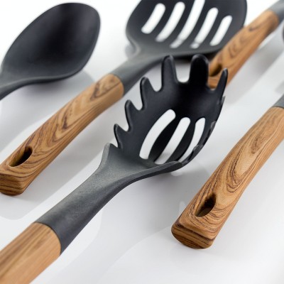 MegaChef Black Nylon 7-Piece Cooking Utensil Set with Wood Design