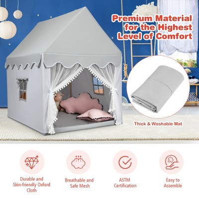 Gray Large Kids Play Castle Tent with Mat and Windows