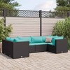 vidaXL 6 Piece Patio Lounge Set with Cushions Black and Blue Poly Rattan - 4x Corner 2x Middle - 2 of 4